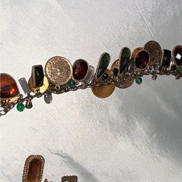 Coin Charm Bracelet, Pendant and Earrings Mixed Media, Jewels, Rhinestones - Picture 14 of 16